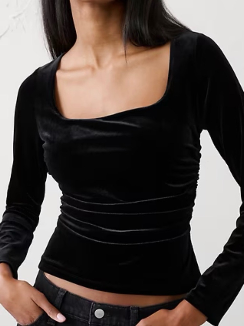 Banana Republic Black Velvet Long Sleeve Square Neck Top NWT SMALL